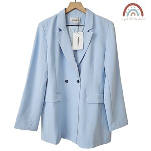 New! Lattelier Double Breasted Midi Suit Jacket Pastel Baby Blue Blazer